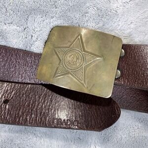 Badichi Mens Brown Leather Belt Soviet Hammer Sickle Star Brass Buckle Israel